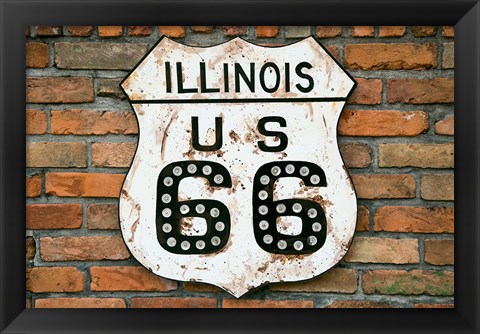 Framed Dirty Illinois Route 66 Sign Print