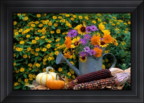 Framed Autumn Display Of Flowers Print