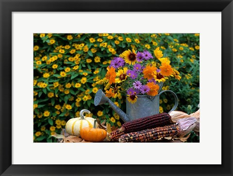 Framed Autumn Display Of Flowers Print