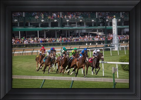 Framed Horses Racing On Turf At Churchill Downs, Kentucky Print