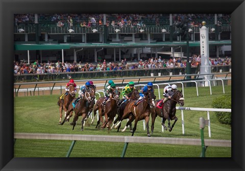 Framed Horses Racing On Turf At Churchill Downs, Kentucky Print