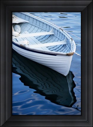 Framed Dinghy Moored At Dock, Rockport, Maine Print