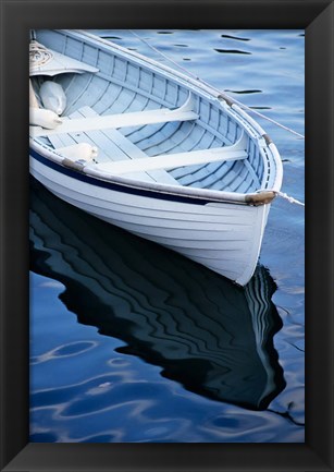 Framed Dinghy Moored At Dock, Rockport, Maine Print