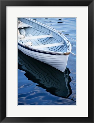 Framed Dinghy Moored At Dock, Rockport, Maine Print