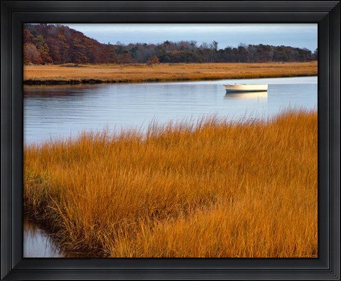 Framed Boat Anchored In Mousam River, Maine Print