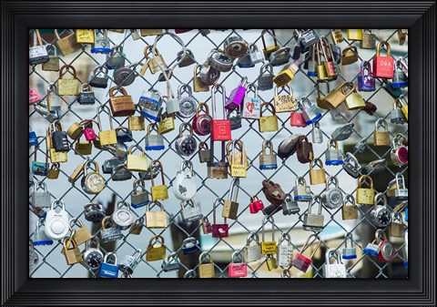 Framed Love Locks On A Fence, Portland, Maine Print
