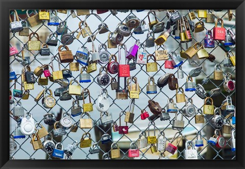 Framed Love Locks On A Fence, Portland, Maine Print
