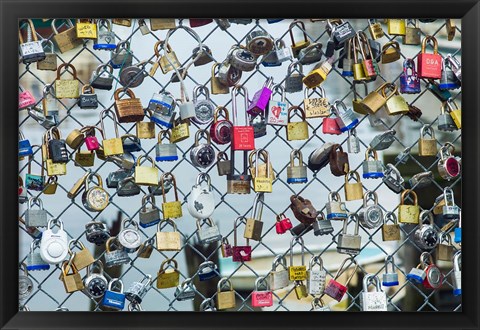 Framed Love Locks On A Fence, Portland, Maine Print