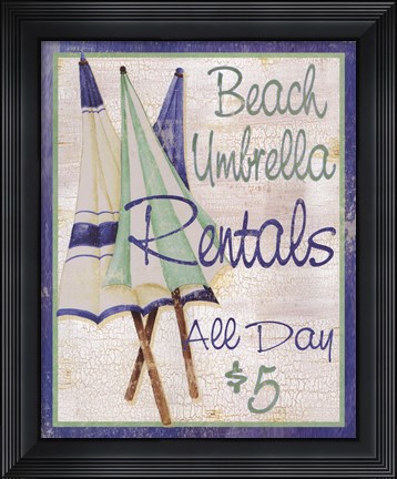 Framed Beach Umbrellas Print