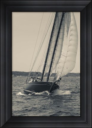 Framed Single Schooner In Cape Ann, Massachusetts (BW) Print