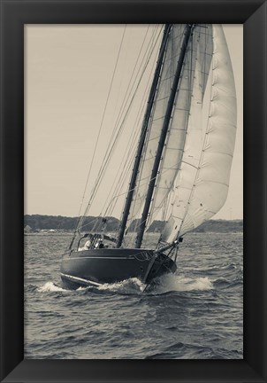 Framed Single Schooner In Cape Ann, Massachusetts (BW) Print