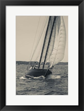 Framed Single Schooner In Cape Ann, Massachusetts (BW) Print