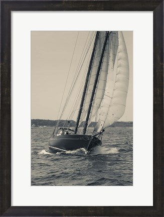 Framed Single Schooner In Cape Ann, Massachusetts (BW) Print