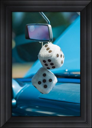 Framed 1950&#39;s Fuzzy Dice At An Antique Car Show Print