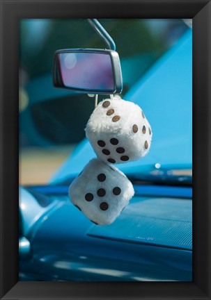 Framed 1950&#39;s Fuzzy Dice At An Antique Car Show Print