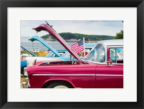 Framed 1950&#39;s Red Fuzzy Dice At An Antique Car Show Print