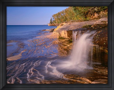 Framed Waterfall Flows Across Sandstone Shore At Miners Beach Print