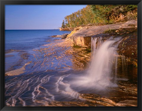 Framed Waterfall Flows Across Sandstone Shore At Miners Beach Print