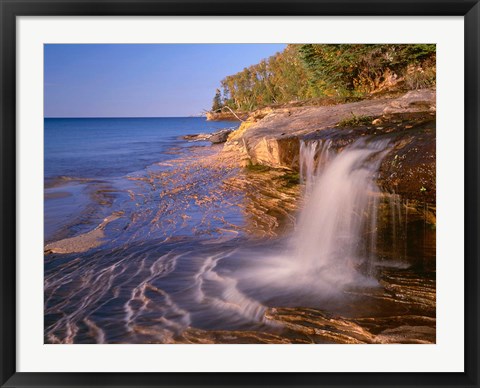 Framed Waterfall Flows Across Sandstone Shore At Miners Beach Print