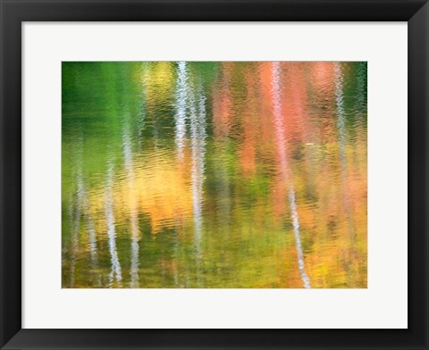 Framed Panned Motion Blur Of An Autumn Woodland Reflection Print