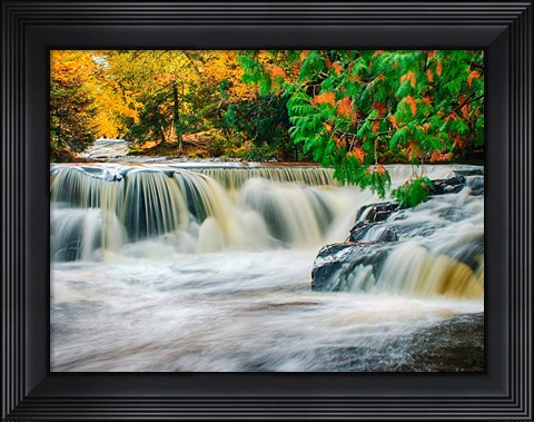 Framed Bond Falls On The Middle Fork Of The Ontonagon River Print