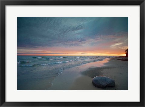 Framed Solitary Boulder On A Beach Of Lake Superior, Michigan Print