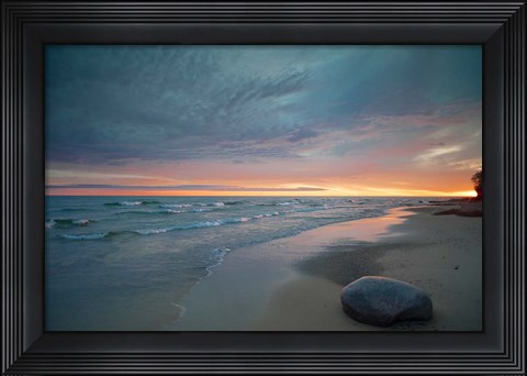 Framed Solitary Boulder On A Beach Of Lake Superior, Michigan Print