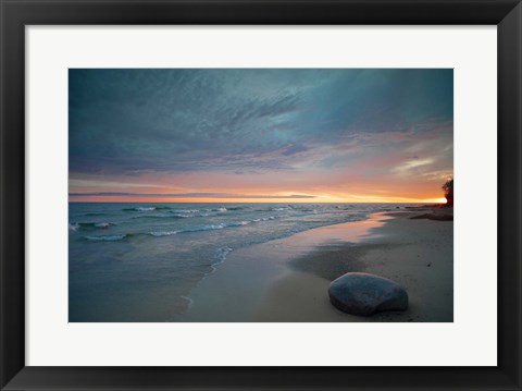 Framed Solitary Boulder On A Beach Of Lake Superior, Michigan Print