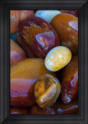 Framed Wet Mineral Coated Beach Rocks, Lake Superior, Michigan Print