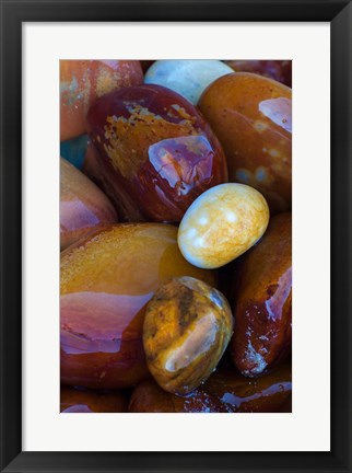 Framed Wet Mineral Coated Beach Rocks, Lake Superior, Michigan Print