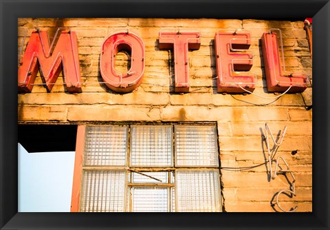 Framed Old Motel Sign, Route 66 Print