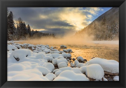 Framed Winter Sunrise Over The Flathead River, Montana Print