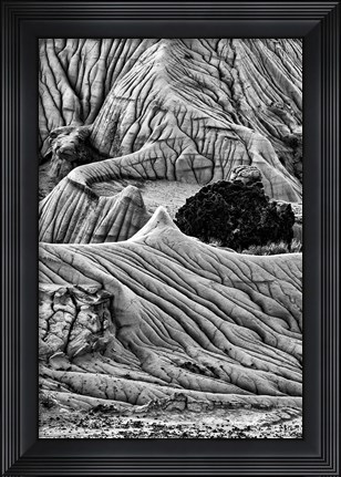 Framed Unusual Erosion Formations In Makoshika State Park (BW) Print