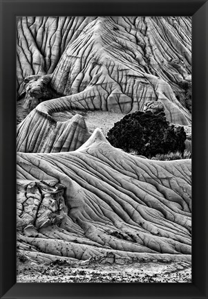 Framed Unusual Erosion Formations In Makoshika State Park (BW) Print