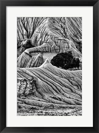 Framed Unusual Erosion Formations In Makoshika State Park (BW) Print