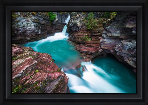 Framed St Mary Falls, Glacier National Park, Montana Print