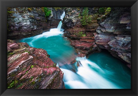 Framed St Mary Falls, Glacier National Park, Montana Print