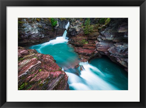 Framed St Mary Falls, Glacier National Park, Montana Print