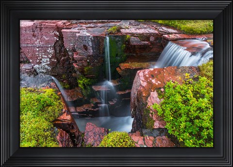 Framed Triple Falls, Glacier National Park, Montana Print