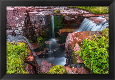 Framed Triple Falls, Glacier National Park, Montana Print