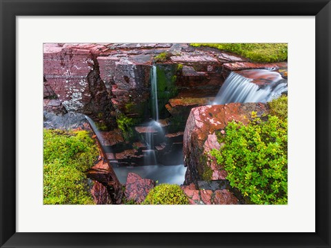 Framed Triple Falls, Glacier National Park, Montana Print