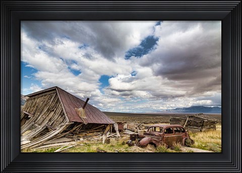 Framed Collapsed Building And Rusted Vintage Car, Nevada Print