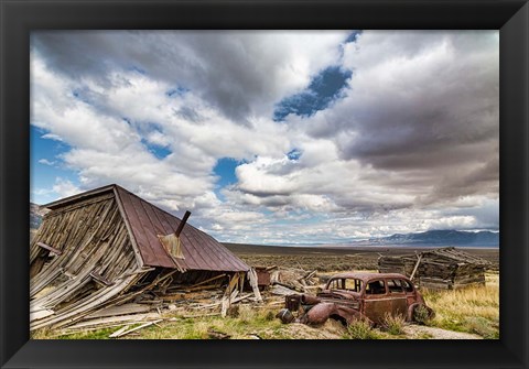 Framed Collapsed Building And Rusted Vintage Car, Nevada Print