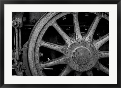 Framed Rusted Train Wheel, Nevada (BW) Print