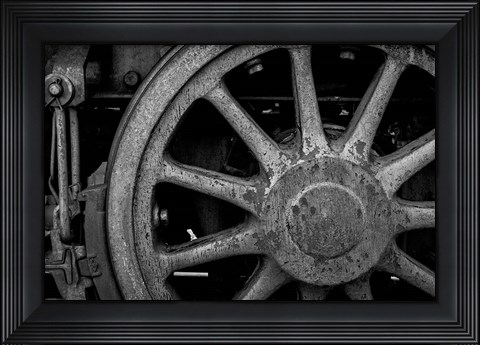 Framed Rusted Train Wheel, Nevada (BW) Print