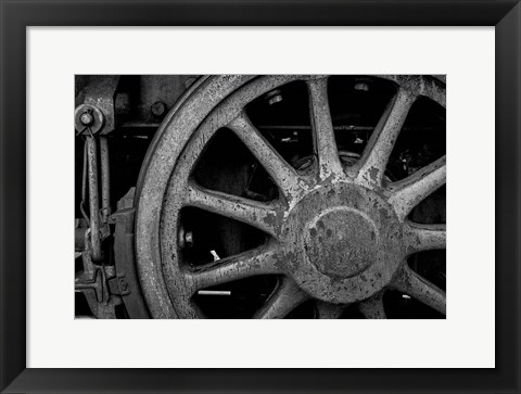 Framed Rusted Train Wheel, Nevada (BW) Print