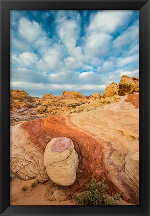 Framed Early Morning Clouds And Colorful Rock Formations, Nevada Print