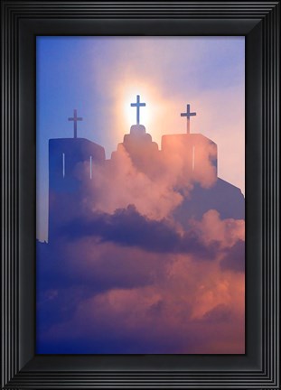 Framed Heavenly Church With Clouds, New Mexico Print