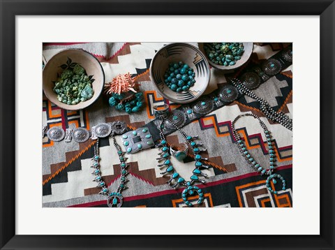 Framed Display Of Turquoise Accessories, Santa Fe, New Mexico Print