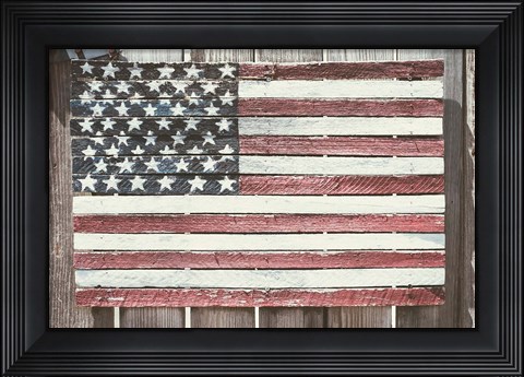 Framed Worn Wooden American Flag, Fire Island, New York Print